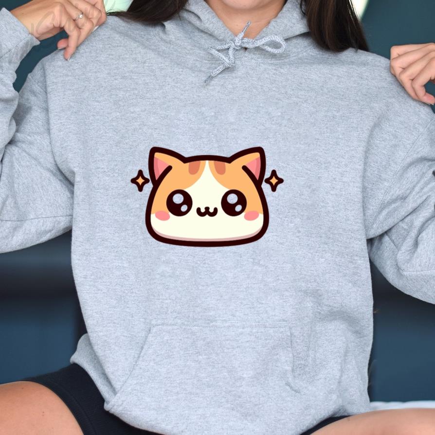 Adorable Cartoon Cat Face Design With Playful Expression Hoodie