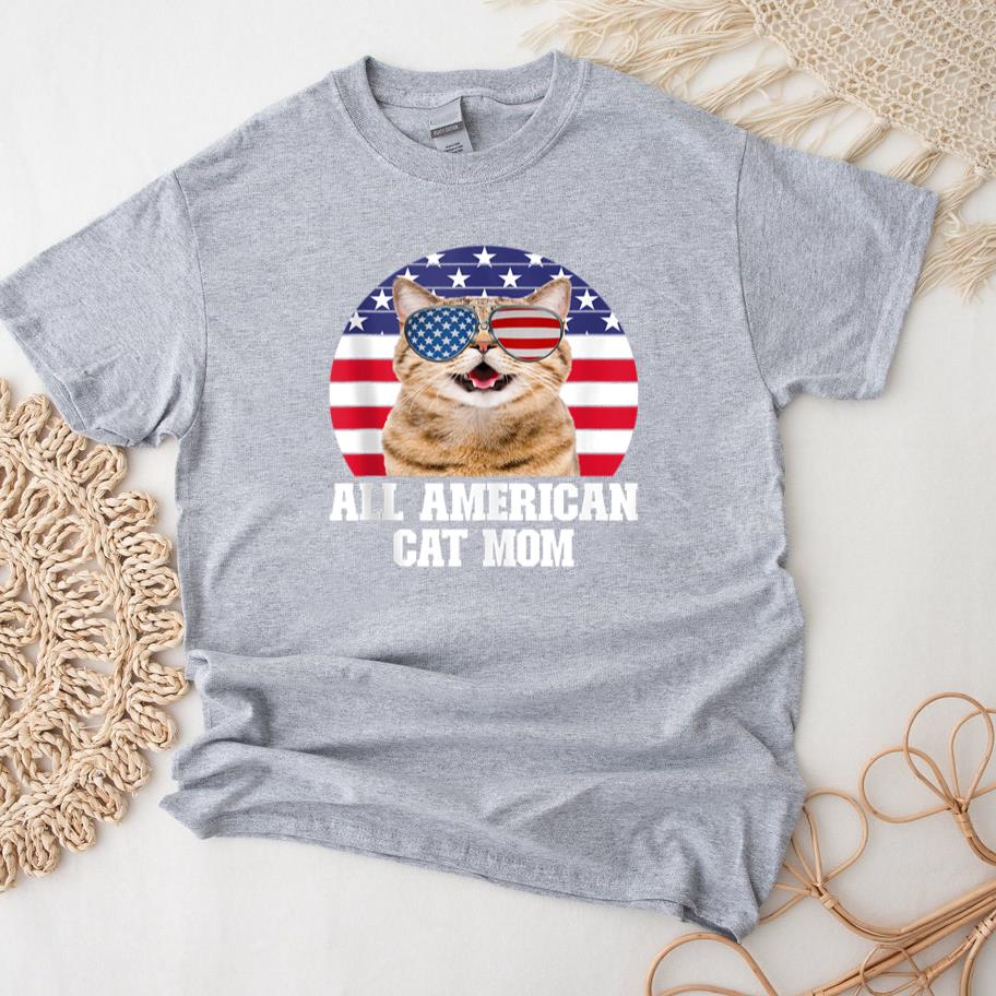 All American Cat Mom Patriotic USA Flag T-Shirt