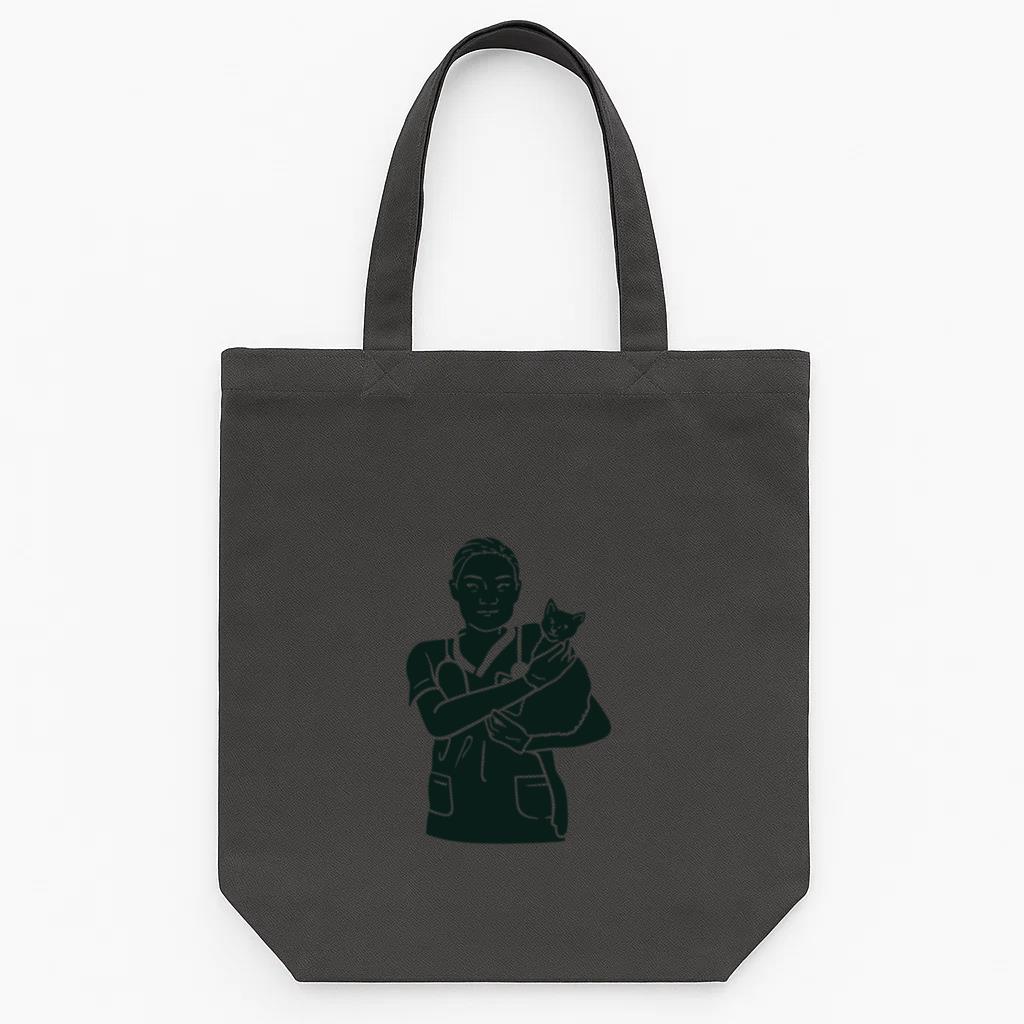 Black And White Illustration Of A Nurse Holding A Cat Tote Canvas Bag