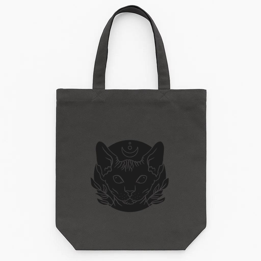 Black Cat With A Crescent Moon On Its Head Tote Canvas Bag