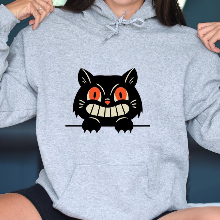 Black Cat With Red Eyes And A Smile Design Hoodie