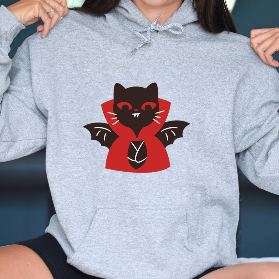 Black Cat With Red Eyes And Fangs Vampire Hoodie