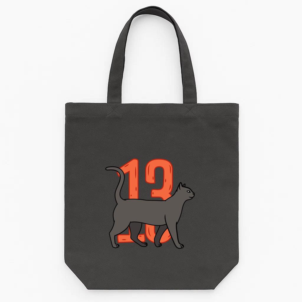 Black Cat With The Number 13 On It Tote Canvas Bag