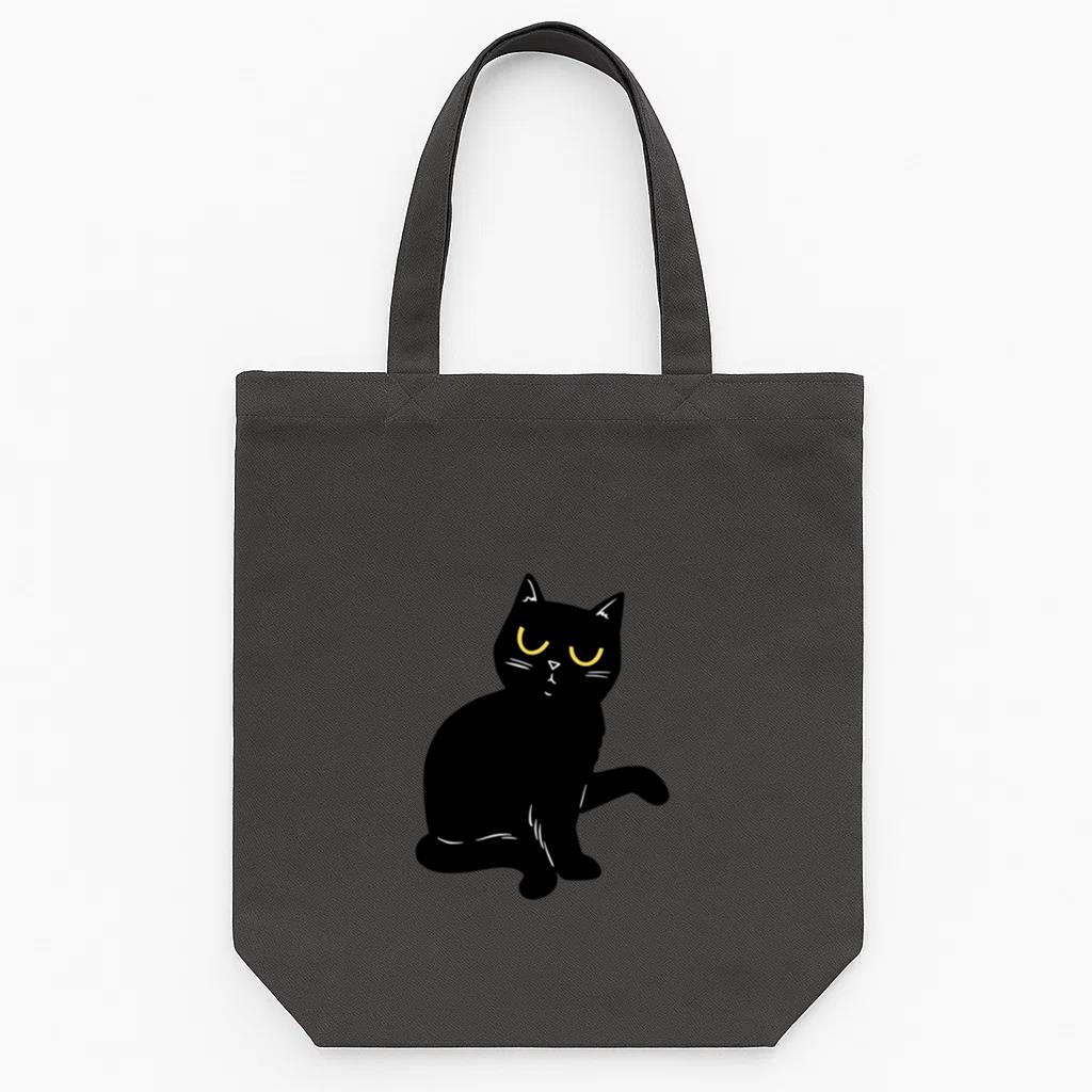 Black Cat With Yellow Eyes Sitting Tote Canvas Bag
