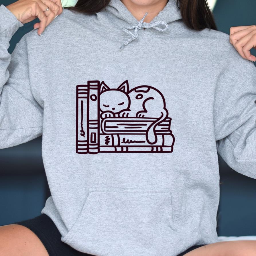 Bookshelf Sleeping Cat Stroke Hoodie