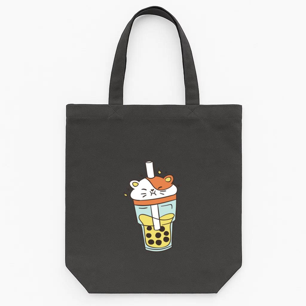 Cat Boba Tea Cute Tote Canvas Bag