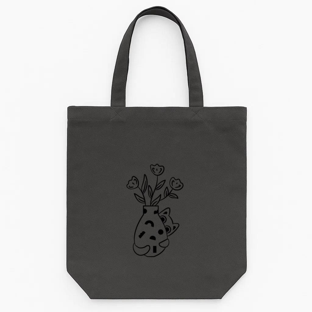 Curious Cat With Floral Vase Tote Canvas Bag