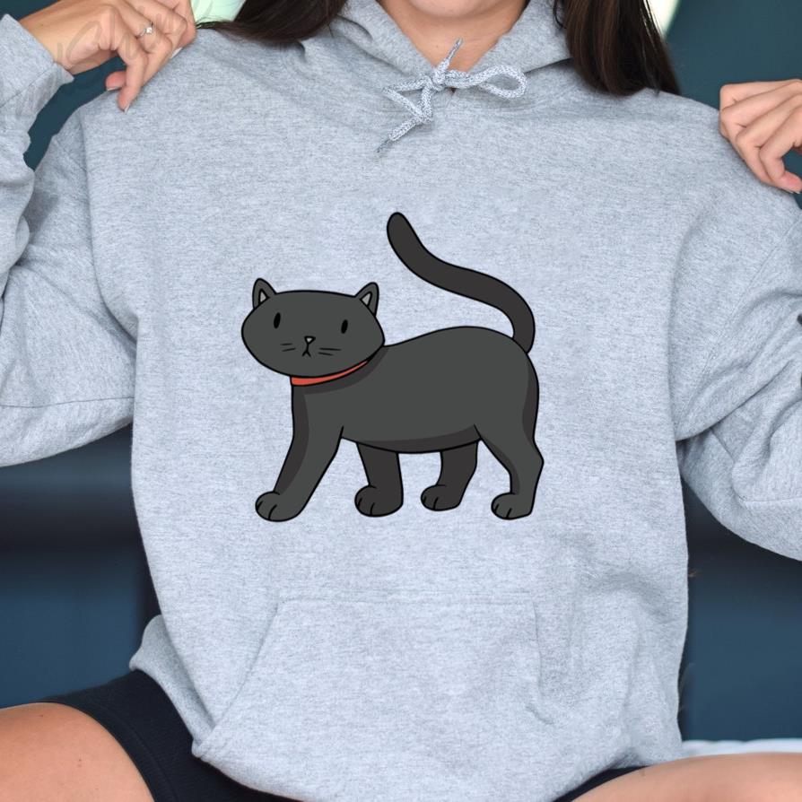 Cute Black Cartoon Cat Hoodie