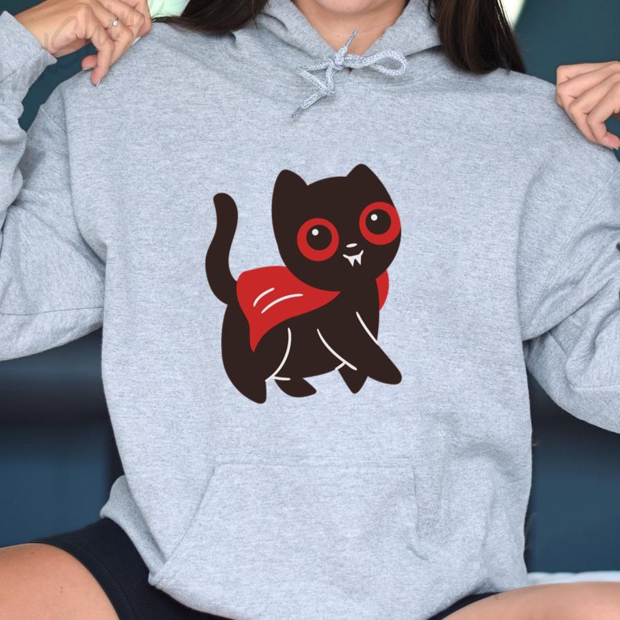 Cute Black Cat With Red Eyes And A Red Cape Hoodie