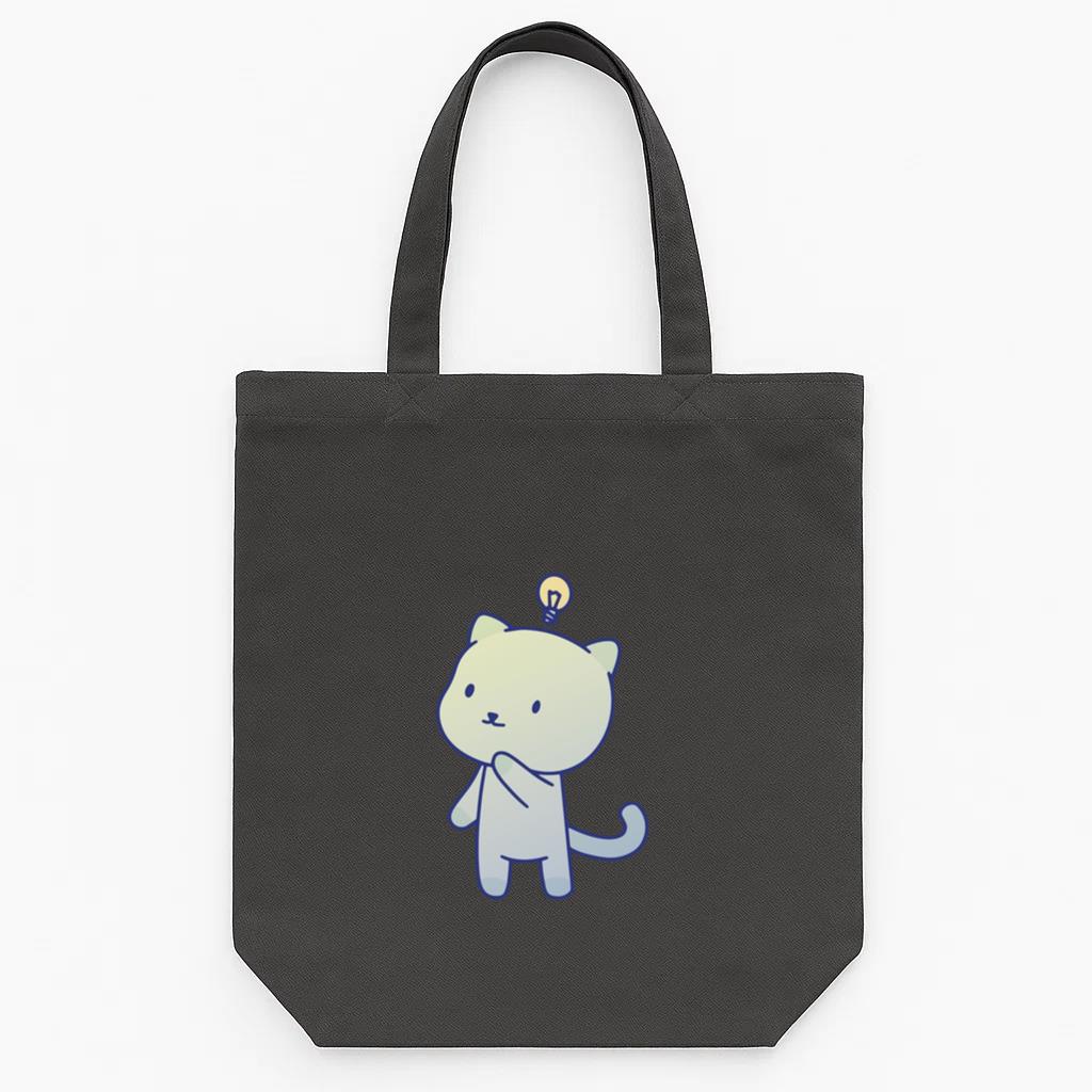 Cute Cat With Lightbulb Tote Canvas Bag