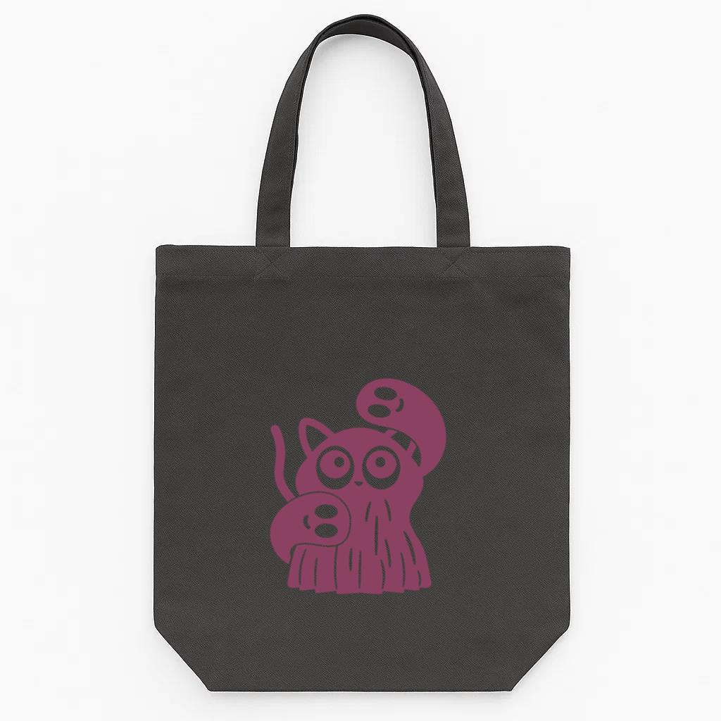 Cute Purple Cat With Ghosts Tote Canvas Bag