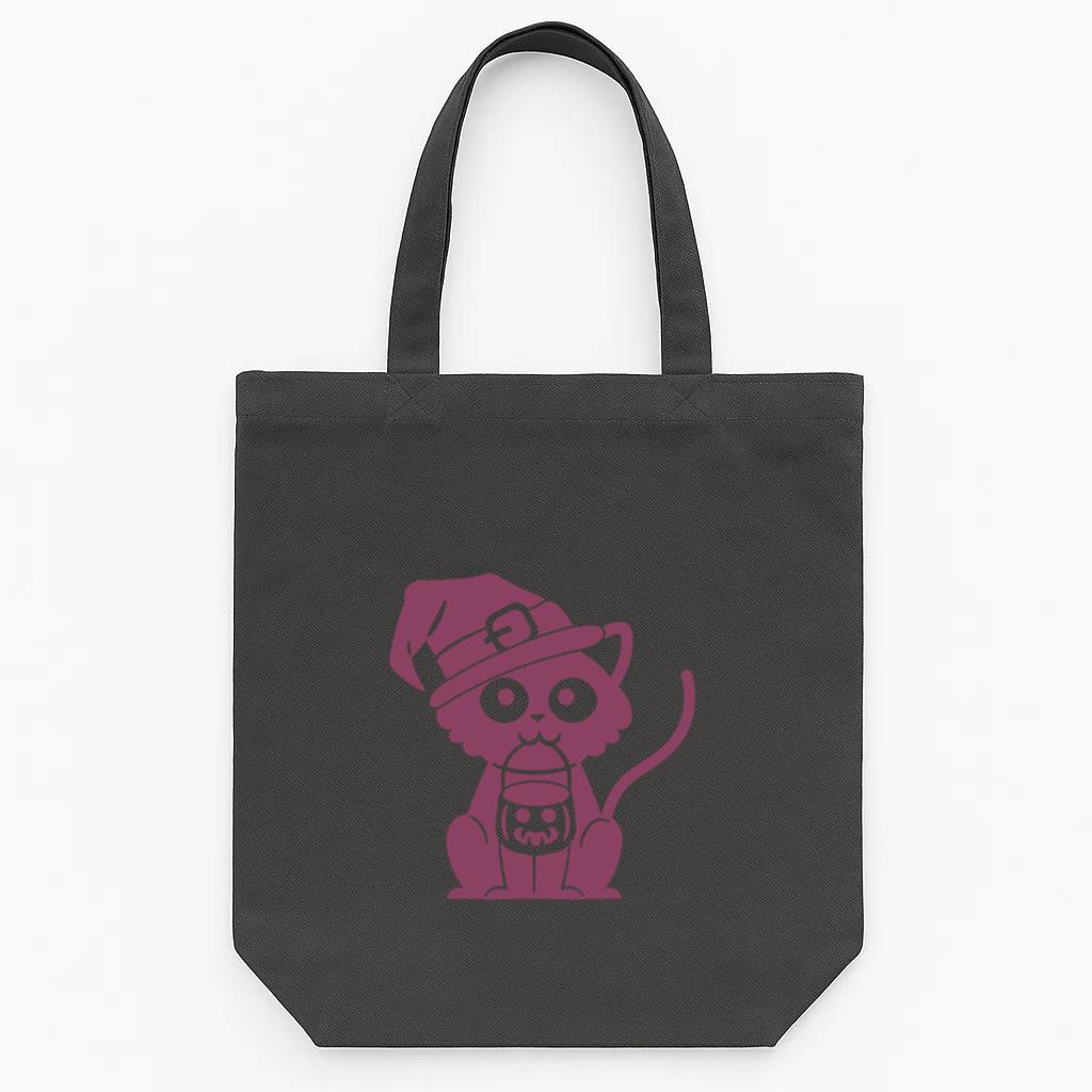 Cute Witch Cat Trick Or Treat Tote Canvas Bag