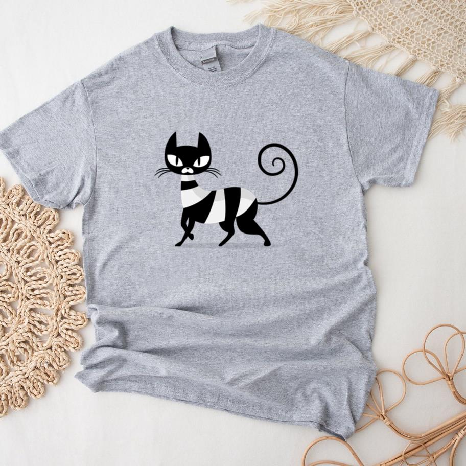 Elegant Black Cat Cartoon T-Shirt
