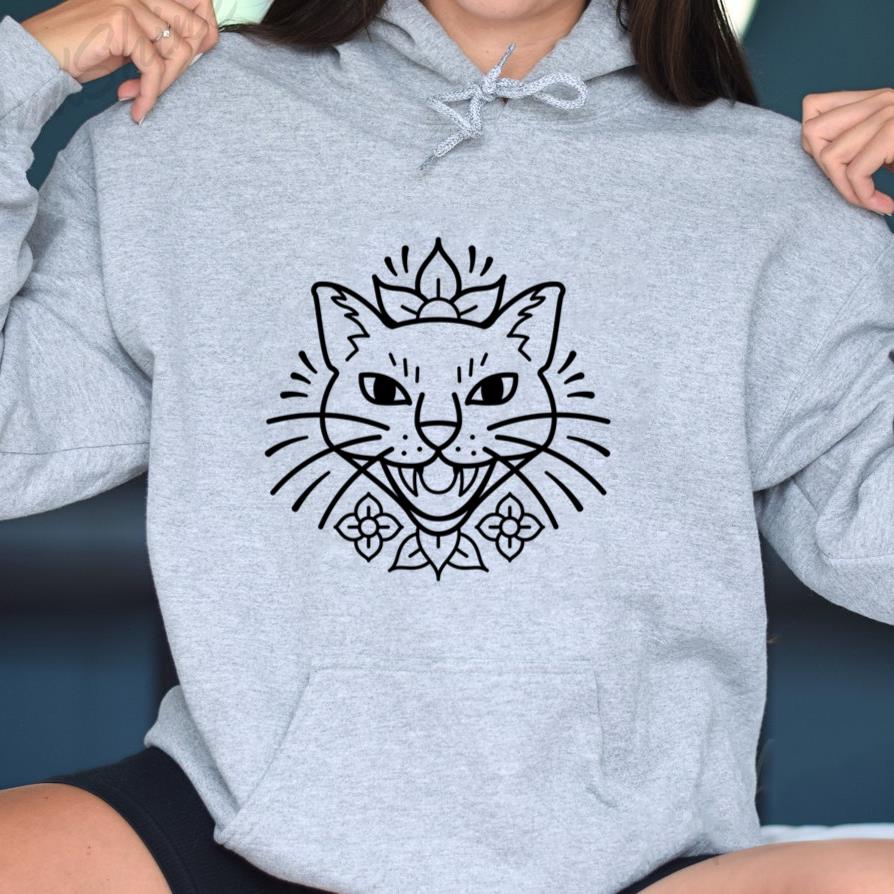 Floral Cat Tattoo Hoodie