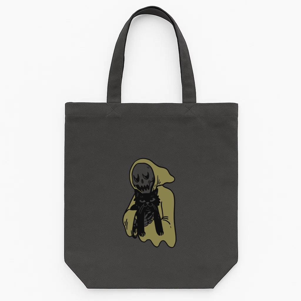 Grim Reaper Holding A Black Cat Tote Canvas Bag