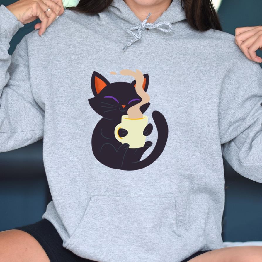 Halloween Cat Drinking Hot Chocolate Hoodie