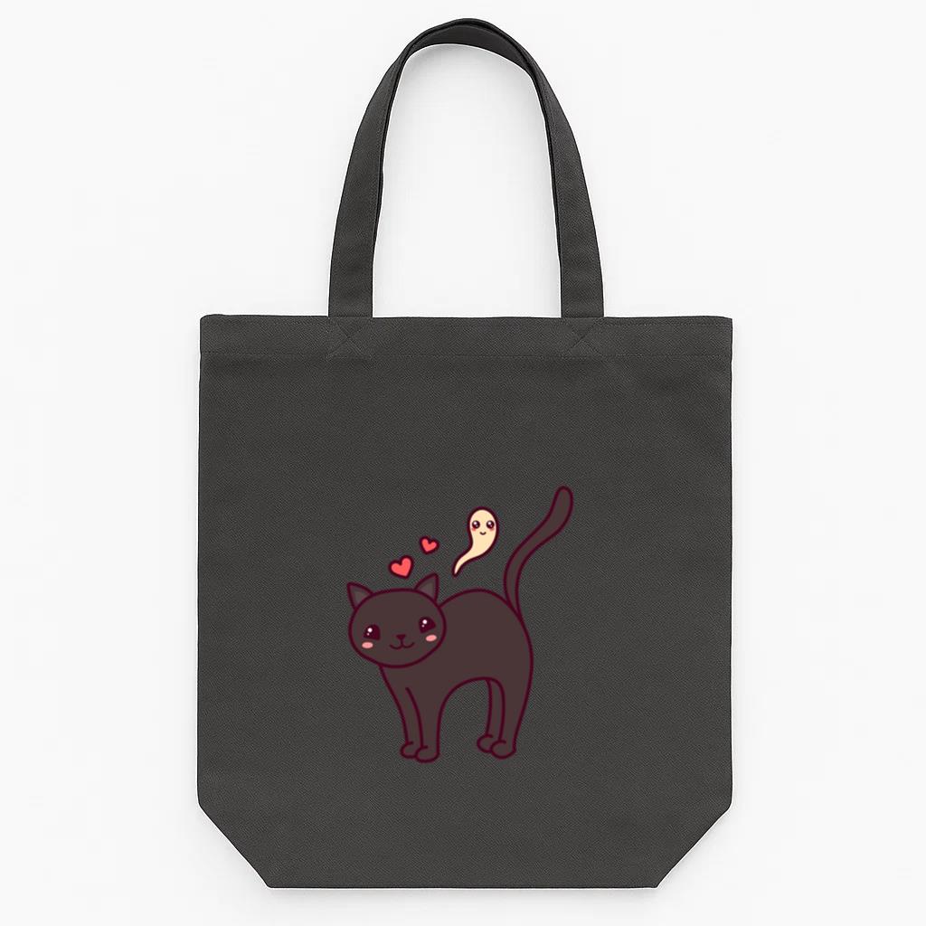 Halloween Kawaii Black Cat Tote Canvas Bag