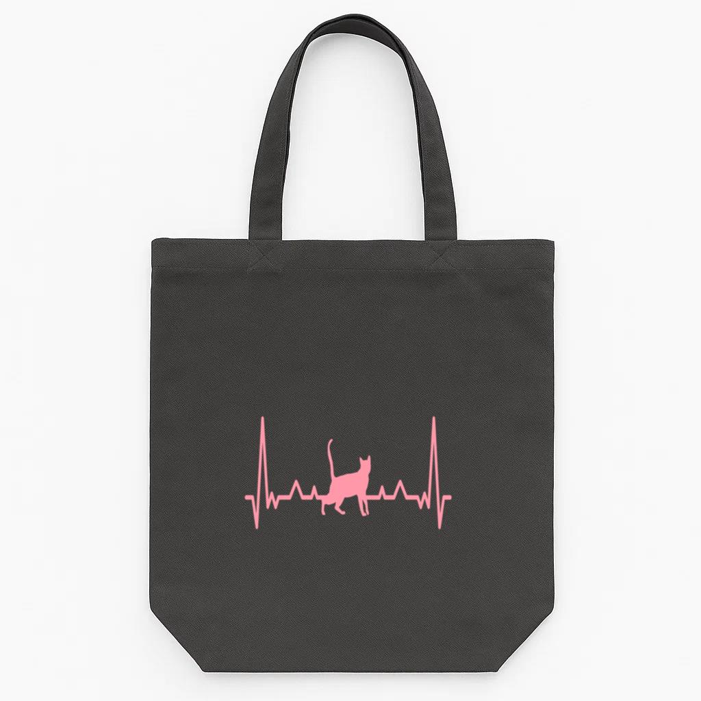 Heartbeat Cat Cardiogram Stroke Tote Canvas Bag