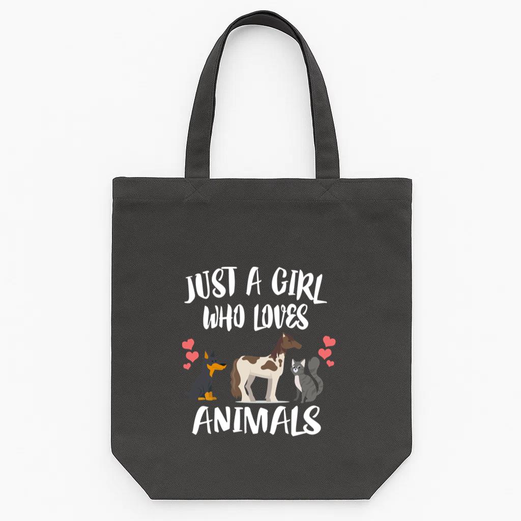 Just A Girl Who Loves Animals Dog Cat Horse Tote Canvas Bag