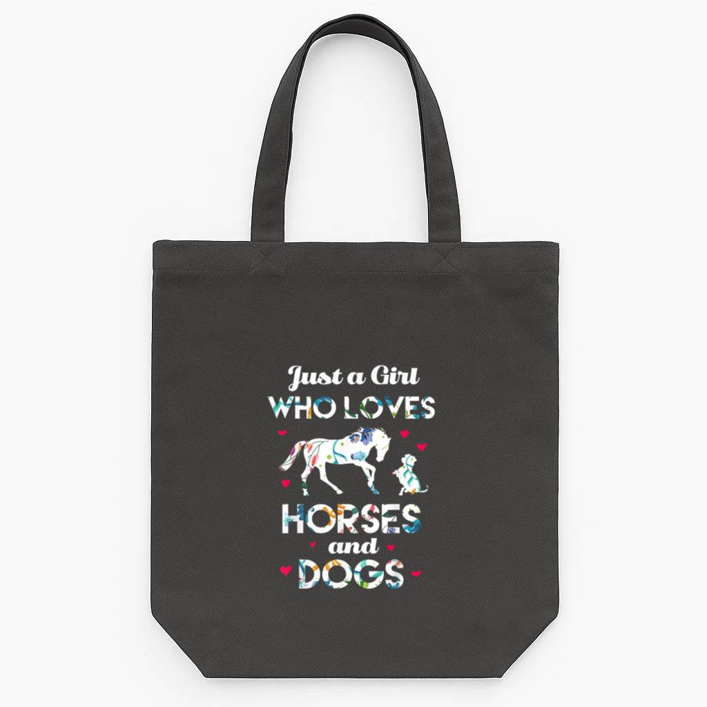 Just A Girl Who Loves Horses And Dogs Farmer Tote Canvas Bag
