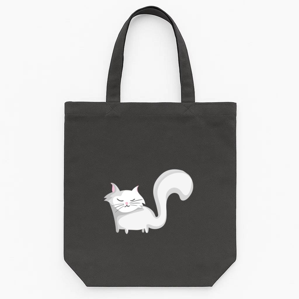 Long Tail Cat Illustration Tote Canvas Bag