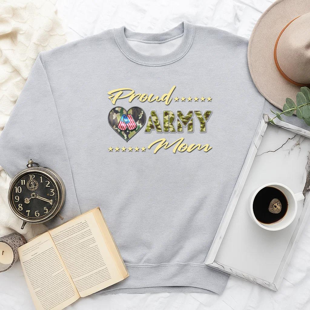 Proud Army Mom US Flag Dog Tags Military Mother Sweatshirt