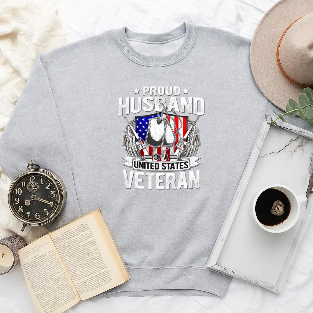 Proud Husband Of A US Veteran Dog Tags Military Sweatshirt