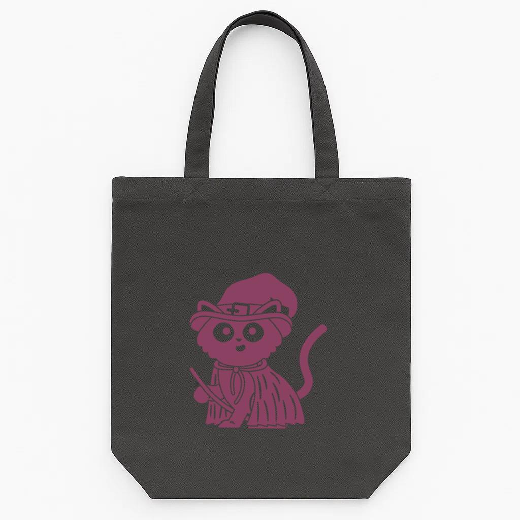 Purple Cat With Witchs Hat And Broom Tote Canvas Bag