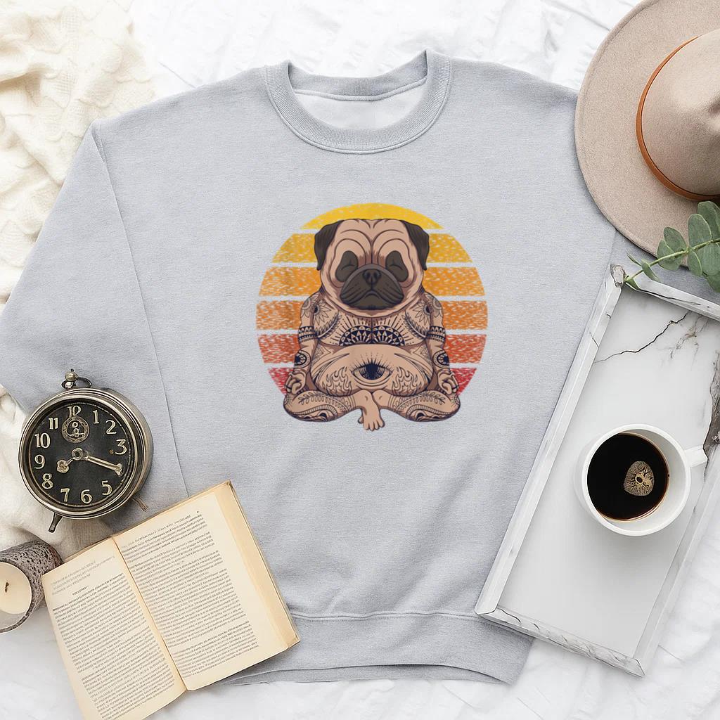 Retro Yoga Dog Pug Sunset Sweatshirt