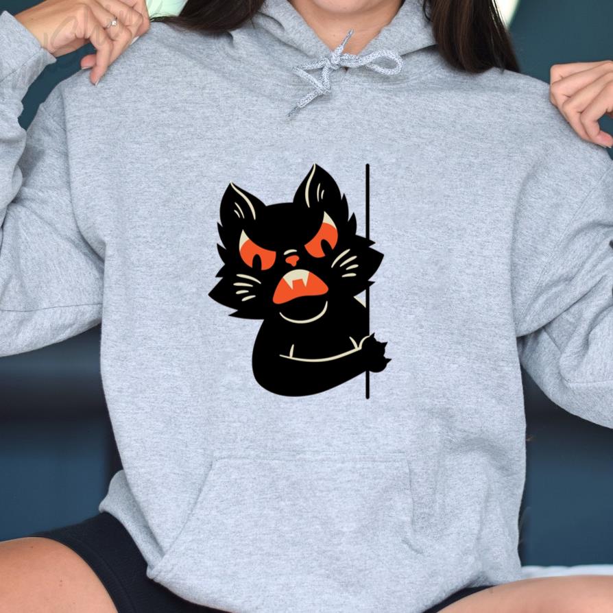 Scary Black Cat With Red Eyes And Fangs Design Hoodie