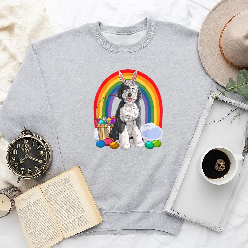 Sheepadoodle Happy Easter Eggs Bunny Dog Sweatshirt
