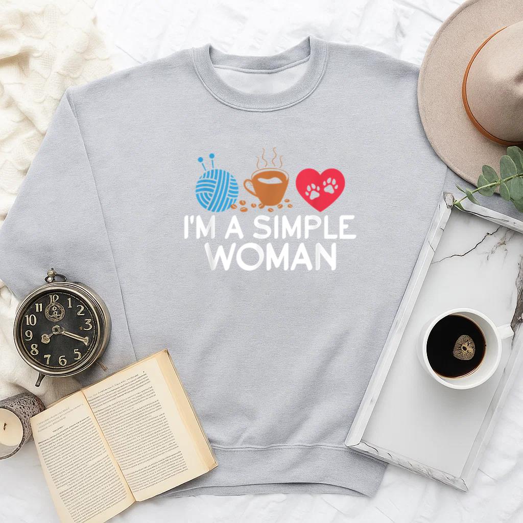 Simple Woman Loves Knitting Yarn Coffee Dog Sweatshirt