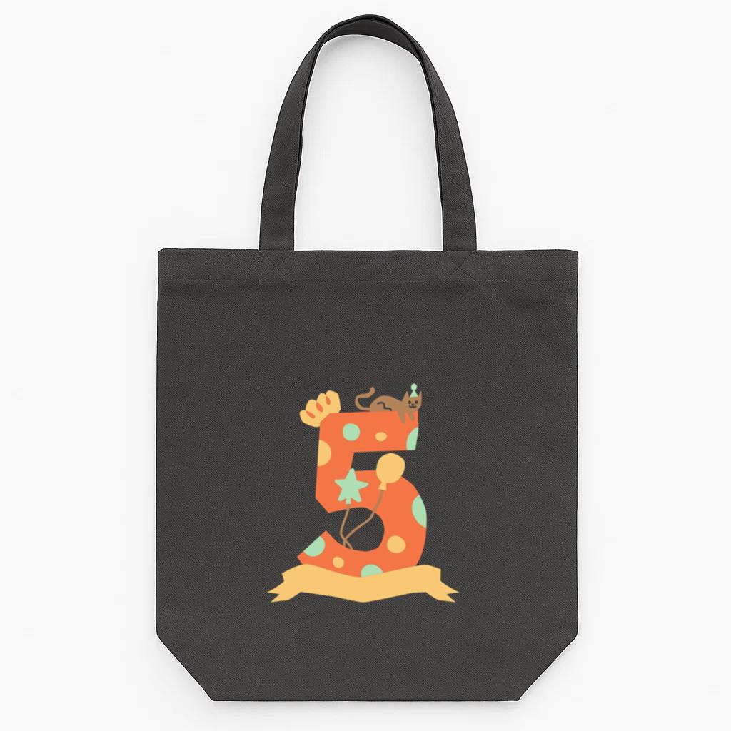 The Number Five With A Cat And Balloons Tote Canvas Bag