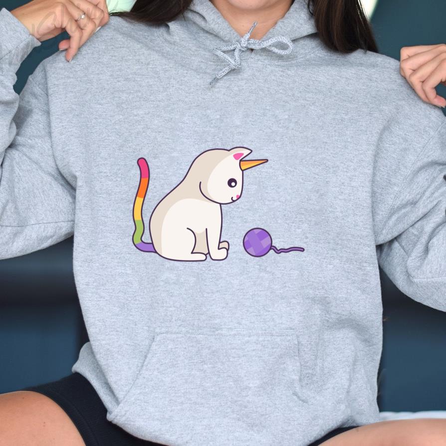 Unicorn Cat Playing With Wool Hoodie