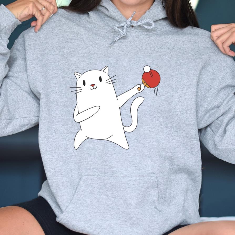 White Cat Is Playing Ping Pong With A Red Ball Hoodie