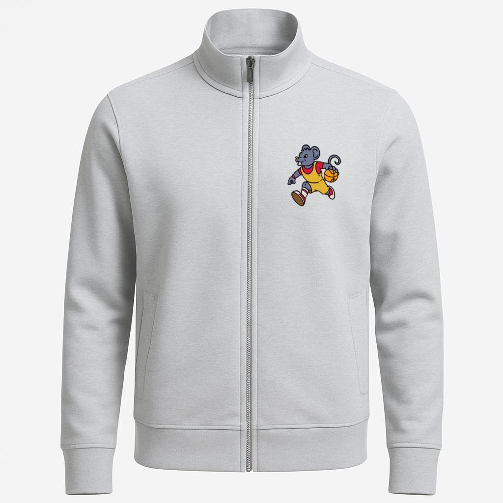 Cartoon Mouse Running With A Basketball Jacket